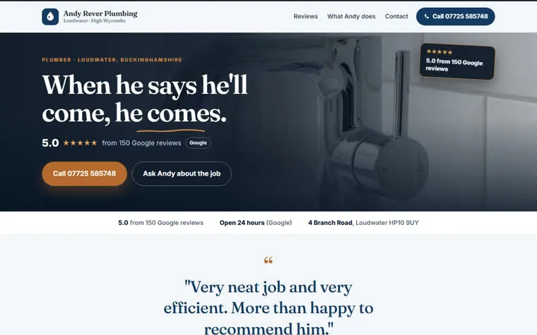 Preview of the Andy Rever Plumbing demo site