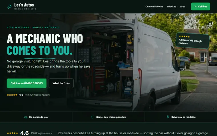 Preview of the Les's Autos demo site