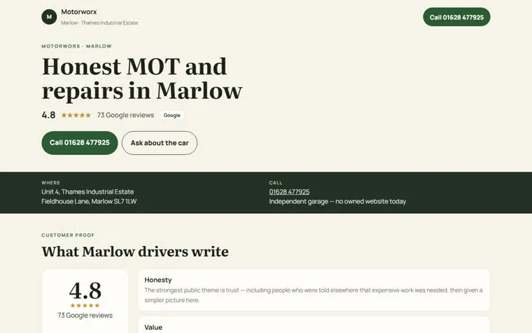 Preview of the Motorworx demo site